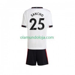 Camisola Manchester United Jadon Sancho 25 Homem Criança Equipamento Segundo 2022-2023 Manga Curta